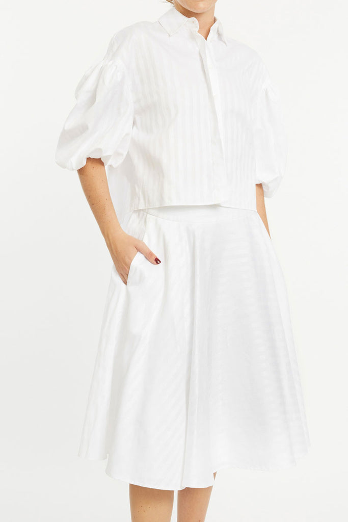 Cecily, white cotton jacquard stripe skirt