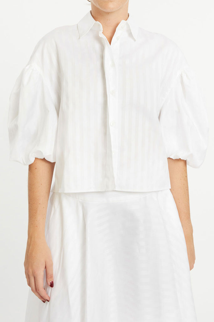 cropped shirt in white cotton jacquard stripe