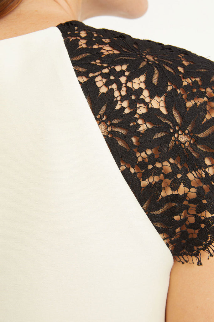 cap sleeves in black lace guipure