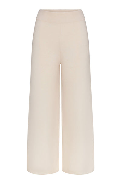 front view: ivory jacquard merino wool pants