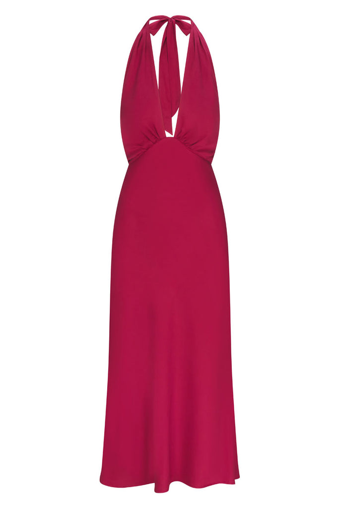 front view, halter neck midi dress in Tencel