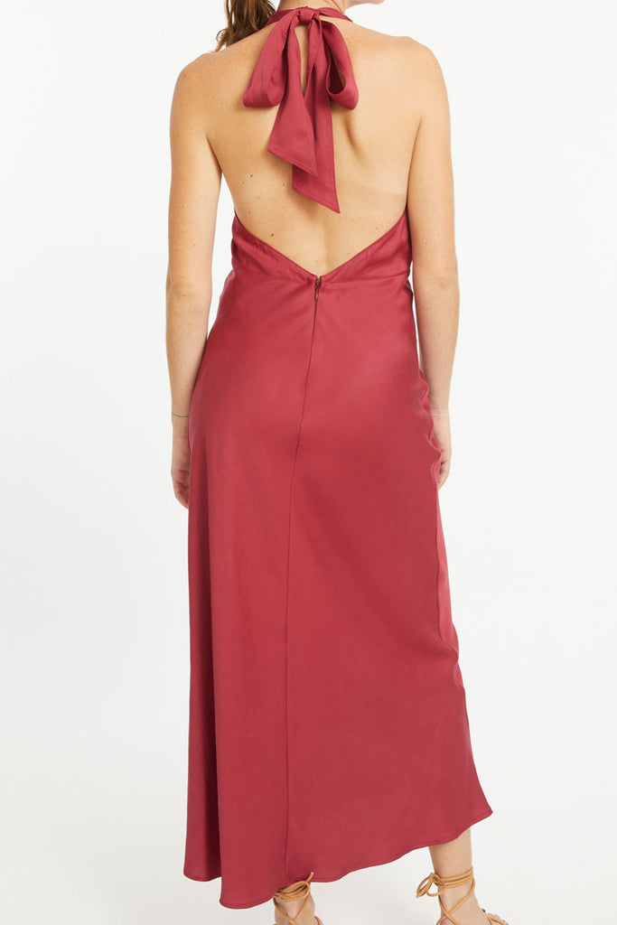 halter neck midi dress with bow